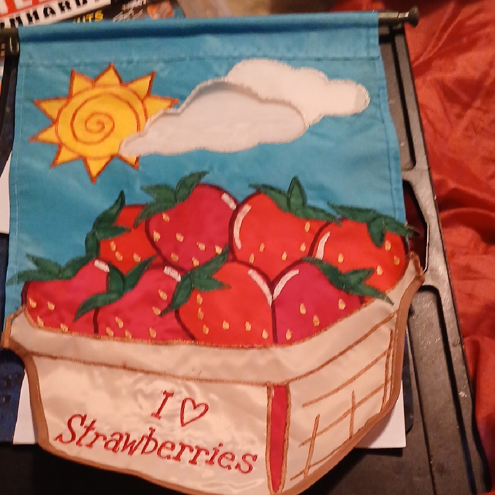 Colorful Vintage Handstitched Beautiful colorful Strawberry Garden Flag
